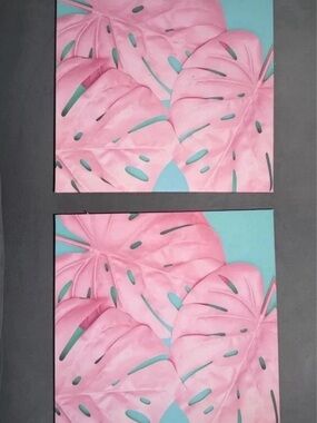 Source Unknown Pink Monstera Leaf Wall Art Set